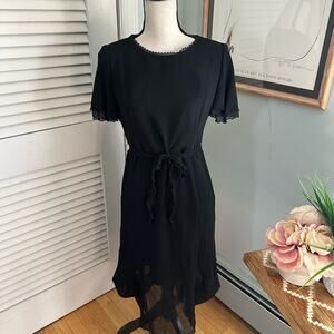 HIROMICHI NAKANO Womens Dress Belted Midi Flutter Sleeve Evening JAPAN 11AR US S